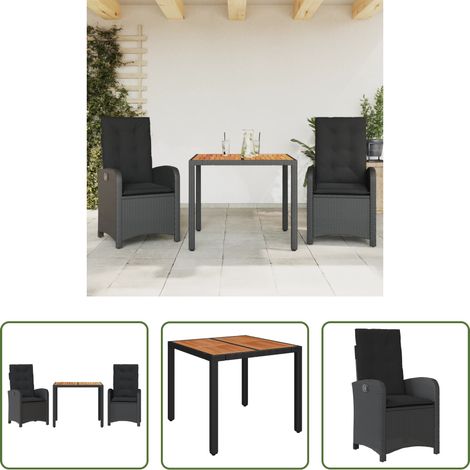 vidaXL Gartenessgruppe -  3-tlg. Garten-Essgruppe mit Kissen Schwarz Poly Rattan (1/5)