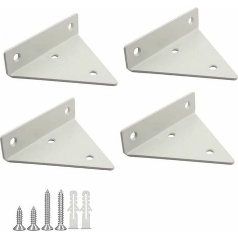 KZQ - Soportes flotantes para estantes (4 unidades), diseño triangular de metal, para pared, con 16 tornillos, para sala de estar, dormitorio y baño, color blanco (1/3)
