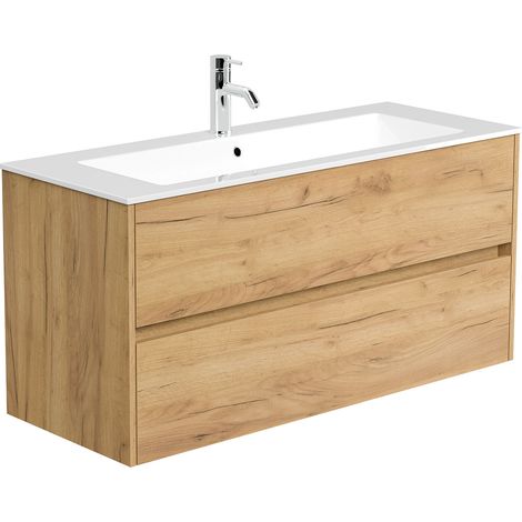 Badmöbel Taifun mit Waschtisch 120 cm 2 Greifraum SoftClose Auszüge eiche gold (1/5)