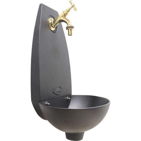 Fontaine murale Tebe couleur fonte pour maison et jardin avec robinet, finition au choix : poli