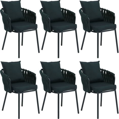 Set 6 sedie da sala pranzo alluminio HHG-190, poltrona interno, stoffa/tessuto (180g/m²) intreccio in corda, verde
