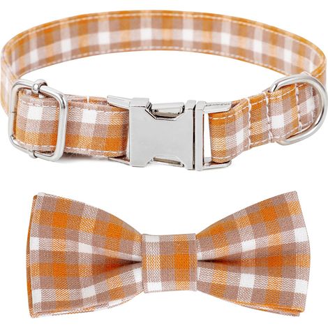 Collier Pour Chien - Motif À Carreaux Avec Nœud Papillon Amovible - Coton Doux Et Boucle Métallique Réglable - Accessoire Mode Pour Chiot Fille (1/5)