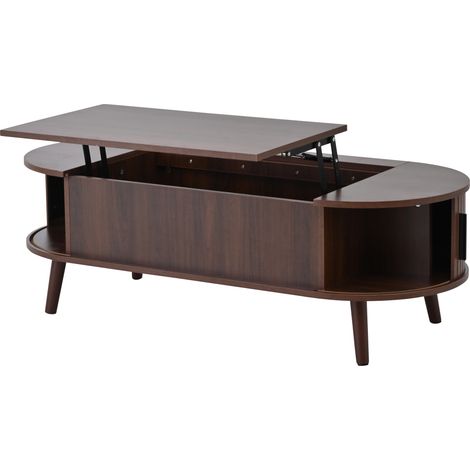 Tavolino da caffè sollevabile 120 x 50 x 39,5 cm con contenitore nascosto, colore noce, MDF (1/5)