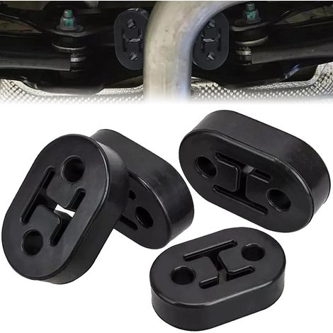 4 pezzi di supporto per scarico in gomma nera, blocco silenzioso per scarico, supporto per scarico, supporto universale per scarico auto, 2 fori da 12 mm, adatto alla maggior parte delle auto