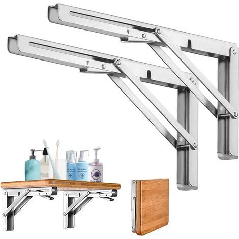Equerre Etagère Pliante 500MM,2Pcs Support Console Pliable en 304 Acier Inoxydable, Équerre pour Étagère Murale Pliants avec Vis de Fixation pour Garage, Cuisine, Jardin (1/5)