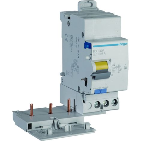 Bloc différentiel 3P 40A 30mA type F - HAGER BDF340F (1/5)