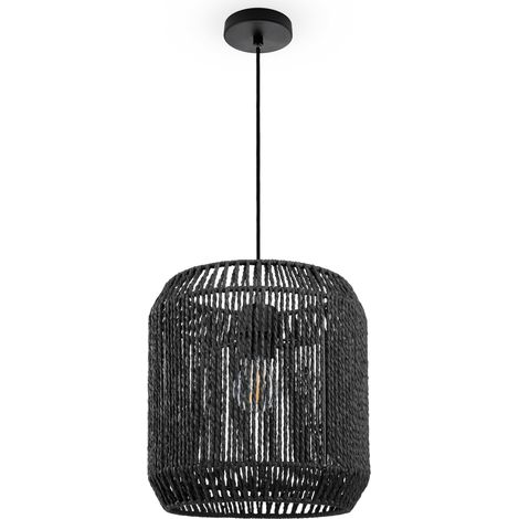 Paco Home Lámpara De Suspensión Mesa Comedor Colgante Lámpara E27 Papel Boho Ratán Lámpara colgante - Negro, Negro (Ø28cm)