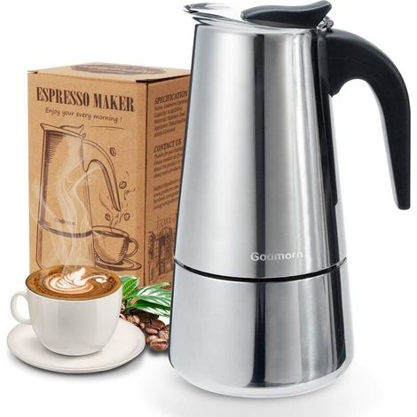 VURAHOME - Cafetière Italienne, Cafetière Moka en INOX Cafetière à Pression 300ml Grande Contenance Compatib avec Plaque à Induction avec Poignée Ergonomique (1/5)