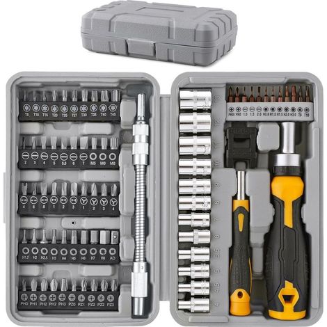 Coffret d'embouts de tournevis multi-embouts de 79 pièces avec douilles 1/4" et poignées