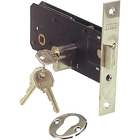 Lince Cerradura 5557-70  Cerradura de embutir para carpintería de aluminio con zócalo  Frente Inoxidable, 70 mm  Doble cierre con picaporte proyectable y reversible (1/2)