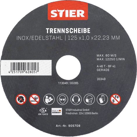 STIER Trennscheibe Edelstahl 125 x 1,0 x 22,23 mm, Form gerade (1/5)