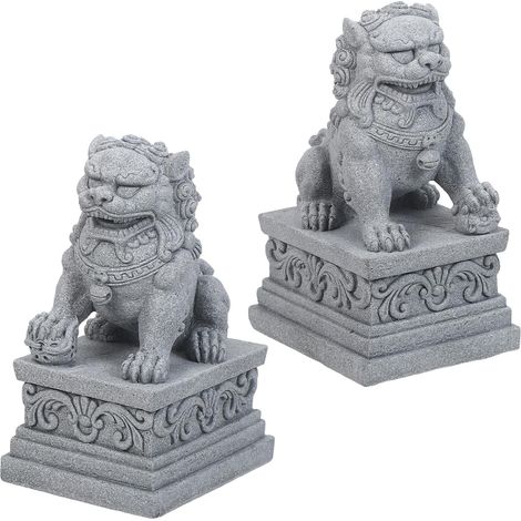 Lot de 2 Statues de Lionceau Gardien Chinois Traditionnelles Miniatures en Pierre, Grosse Taille, Décoration pour Jardin, Bonsaï et Intérieur, Ornement Asiatique pour Fête et (1/5)