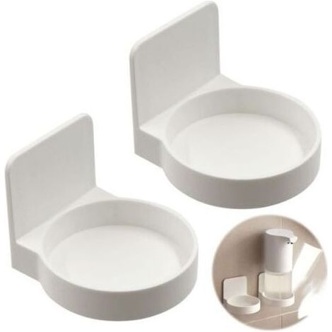 Porte Distributeur Savon Mural Blanc - 2 Pieces Support De Distributeur De Bouteille De Pompe, Autocollant Mural, Support pour Bouteille De Gel Douche, pour Cuisine Salle De Bains (1/5)