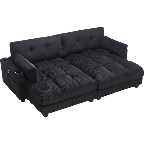 Sofá de 2 plazas negro de terciopelo acanalado, divisible en 2 sillones MODENUIT (1/5)
