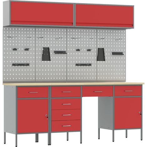 Arbeitsschrankset mit Schubladen mit Speicher 10 pcs Rot