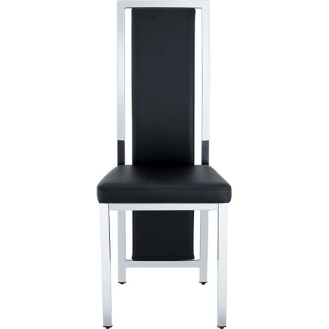 Ensemble table à manger ronde 88 cm avec 4 chaises en cuir régénéré noir et structure métal argenté, style moderne pour petits espaces CHICFURN (1/5)
