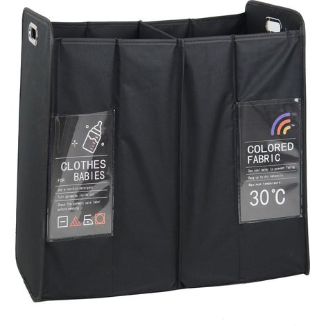 CESTO PORTABIANCHERIA IN TESSUTO POLIESTERE A 2 SCOMPARTI 55X33X56CM PIEGHEVOLE NERO