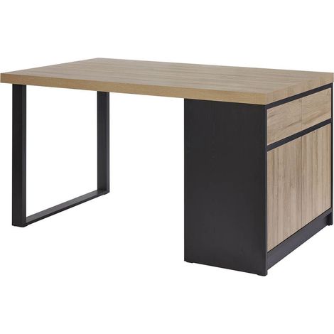 KALDARI - Ilôt de cuisine Plateau 170cm avec Rangement Aspect Bois Pieds Métal (1/5)