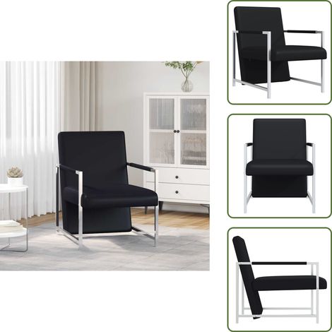 The Living Store Poltrona con Gambe Cromate Nera in Similpelle - Poltrona in legno