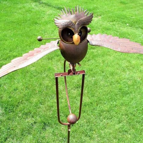 Carillon à vent hibou en métal décoration artistique extérieure pour jardin poteau de jardin oscillant fait main (1/3)