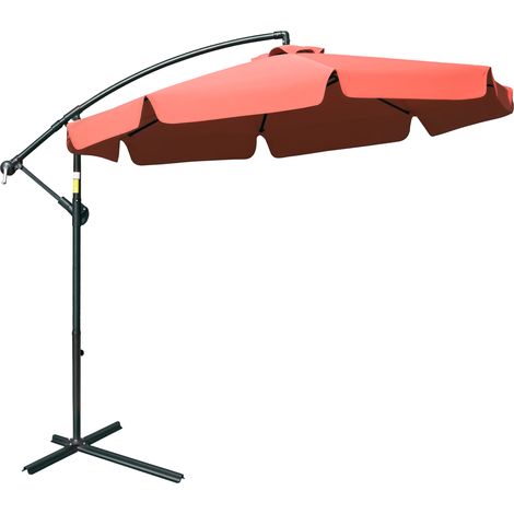 Outsunny 2.7m Garden Banana Parasol Cantilever Umbrella with Crank Handle and Cross Base for Outdoor, Hanging Sun Shade, Wine Red