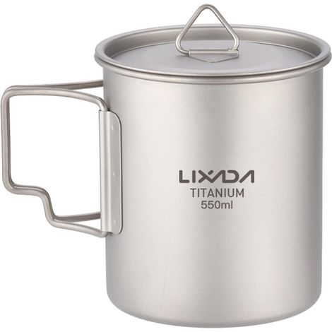 Leichter Titanbecher 450 ml/550 ml mit Deckel, Kaffeetasse, Teebecher, klappbarer Griff