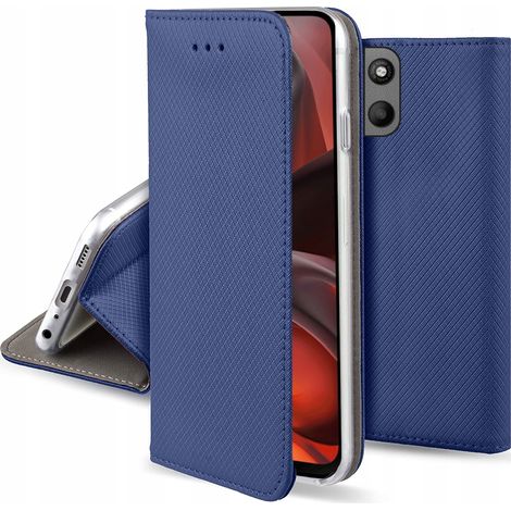 Custodia per MOTOROLA MOTO G15 con chiusura magnetica SMART MAGNET BLU NAVY + vetro 9H (1/5)