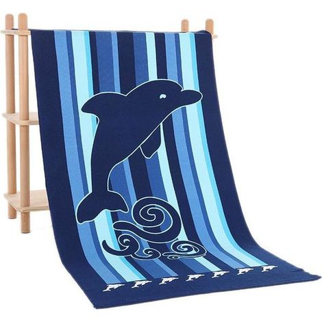 Serviette de plage en microfibre 150 x 70 cm - Séchage rapide, douce et résistante aux couleurs - env. 260 g - Motif dauphin bleu
