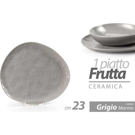 PIATTO DA FRUTTA IN CERAMICA DA 23CM IN COLORE GRIGIO DESIGN AD EFFETTO MARMO