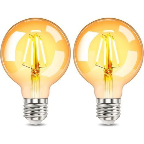 Ampoule LED E27 Vintage Dimmable 4W G80, 220-240V, 400LM Blanc Chaud, Équivalent Incandescence 40W, Ampoule LED Filament Décorative E27 Ambré Rétro pour Café, Restaurant, Lot de 2 (1/5)