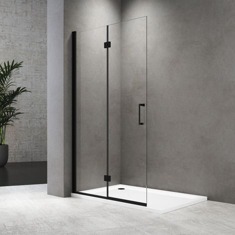 Walk in Dusche Duschwand 120x195 cm Falttür Dusche Duschtrennwand 6mm ESG-Sicherheitsglas Nano Beschichtung, Schwarz (1/5)