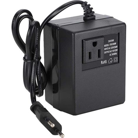 Convertisseur de tension 300W AC 220V à 110V – Adaptateur de prise UE pour appareils 50Hz/60Hz – Plastique noir – 95 x 75 x 62 mm (1/5)