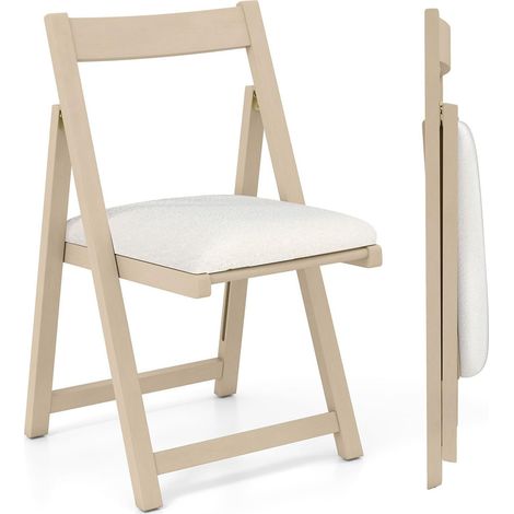 Set di 2 comode sedie pieghevoli salvaspazio 49 x 57,5 x 87 cm in legno di caucciù beige 200012451