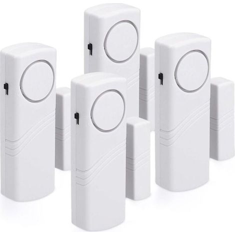 Lot de 4 alarmes magnétiques sans fil 100 dB pour portes et fenêtres blanches, 4 détecteurs + 8 piles AAA (1/5)