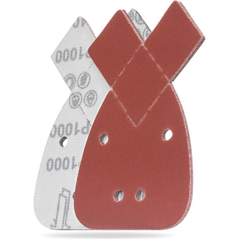 Lot de 10 feuilles de papier de verre grain 1000 pour Black & Decker - 140 x 95 mm (5,5 po x 3,7 po) - Support auto-agrippant, 4 trous, rouge (1/5)