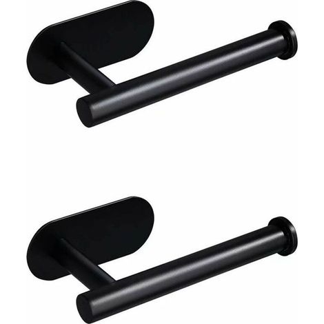 2 pcs Dérouleur papier toilette mural, acier inoxydable 304, noir mat, sans perçage, pour salle de bain et cuisine (1/5)