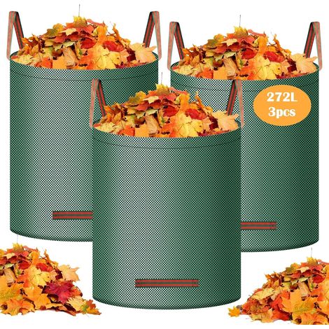 Sacs de Jardin 3 x 272L, Sac à déchets de jardin Autonome et pliable, Stable et robuste, Autoportante et Pliable, Grand Sac Jardinage Dechets