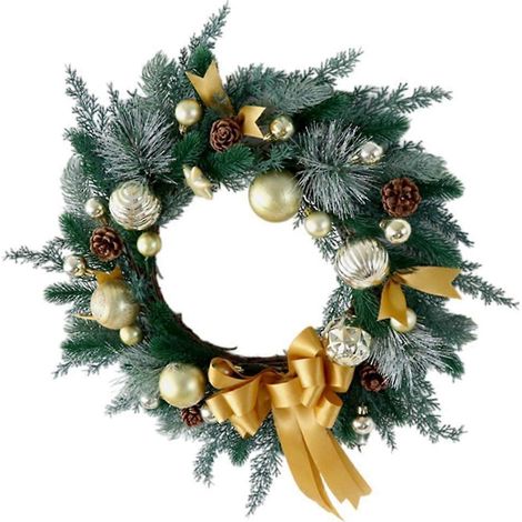 Couronne artificielle de Noël avec pomme de pin et nœud papillon pour porte d'entrée (1/4)