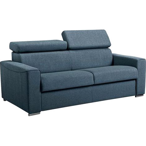 Divano letto 3 posti express in tessuto blu con seduta memory foam Letto 140 cm Materasso 14 cm - VIZIR