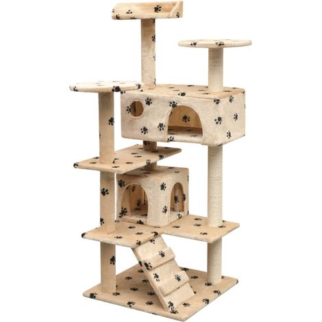 Katzen-Kratzbaum 125 cm Pfoten-Aufdruck Beige