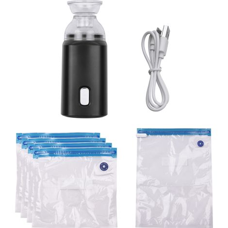 Pompe électrique avec sacs de rangement sous vide, câble USB 5, Portable, rechargeable, pour voyage, usage domestique, gain de place, noir (1/5)