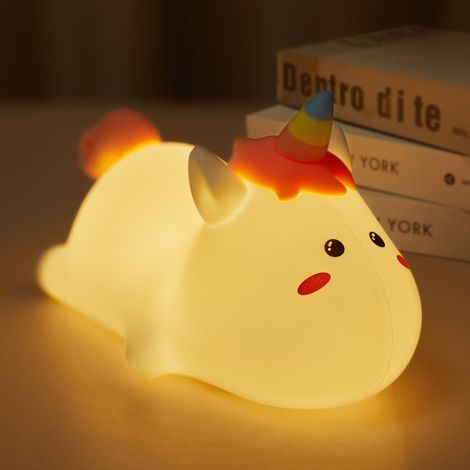 Veilleuse Licorne pour Enfants Mignonne en avec 2 Niveaux de Luminosité Lampe Tactile 7 Couleurs Chambre Silicone (1/4)