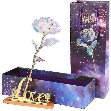 Rosa Galaxia, Flor de Rosa de Oro de 24k, Regalo Romántico, Decoración Artificial de Plástico para el Día de San Valentín, Propuesta de Boda, Compromiso, Día de la Madre, Cumpleaños (1/5)