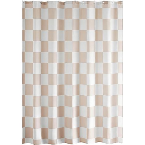 Cortina de ducha a cuadros - Estampado vintage a cuadros - Lavable a máquina - Albaricoque - 180 x 180 cm (1/5)