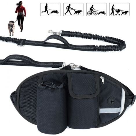 (noir) Laisse Chien Laisse Mains Libres Chien Jusqu'à 110kg Absorption de Choc, Confortable, Couture Réfléchissante, Idéal pour Course à Pied, Jogging et Marche (1/5)