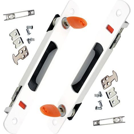 Serrure pour porte coulissante, ensemble de deux poignées pour porte coulissante en verre, installation encastrée, avec clé. (1/4)