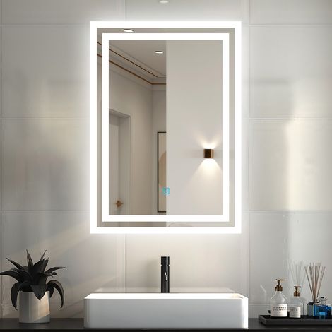 Acezanble 600x500mm Illiuminated Bathroom Mirrors with LED Lights, Anti-fog, Touch Switch, 6000K Cool White Light, Makeup Vanity Mirror