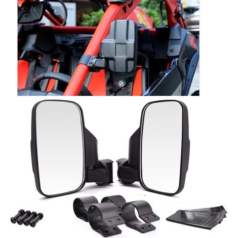 Espejo UTV, espejo lateral con jaula de barra antivuelco de 1,6" 1,75" a 2", espejo retrovisor para Polaris RZR Ranger 900 1000, Can Am Kawasaki Mule Yamaha Rhino Cage vidrio templado inastillable (1/4)