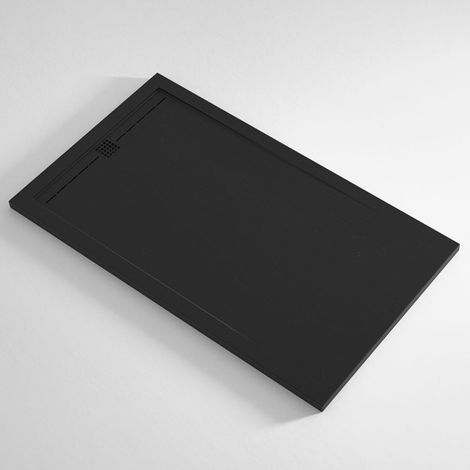 Piatto Doccia Slim Nero Marmoresina Effetto Pietra Ruvido a Pavimento Piletta - Dimensione Piatto 80x120 (1/2)