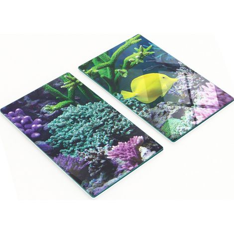 Due taglieri decorativi in vetro temperato con motivo pesci gialli, 2x30x52 cm (1/5)